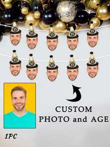 7/14/21件客製化照片與年齡個性化橫幅，設計您自己的橫幅，生日橫幅，新娘派對橫幅，婚禮裝飾，各種派對橫幅，個性化禮物，婚禮橫幅 - 黑色 - 查看 8