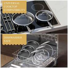 TIROTO 304 Stainless Steel 6pcs Frying Pan Set, 7.87/9.4/11 Inch Non-Stick Pan With Lid, Honeycomb Design, Home Cooking Pan, Induction Cooker, Electric Ceramic Stove And Kitchenware - Six piece set with lid - 查看 5