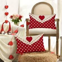 Valentine's Day Red Love Heart Pillow Covers, 2pcs, Polyester, 12x20 Inch, Single-Sided Lumbar Throw Pillowcases For Home Decor, Zip Closure, Machine Washable, No Pillow Core - 玫瑰紅 - 查看 2