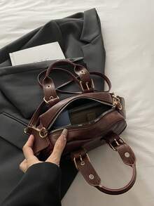 Damen Handtasche, modische Bowling Shopper Tasche, vielseitige Pendler Umhängetasche, Boston Bag, Umhängetasche - Braun - Übersicht 5