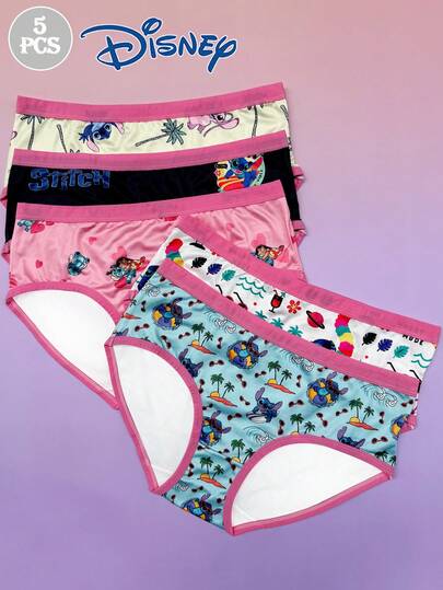 Disney 5条装迪士尼IP授权史迪奇和安琪系列印花女士内裤，性感印花三角裤，低腰内裤