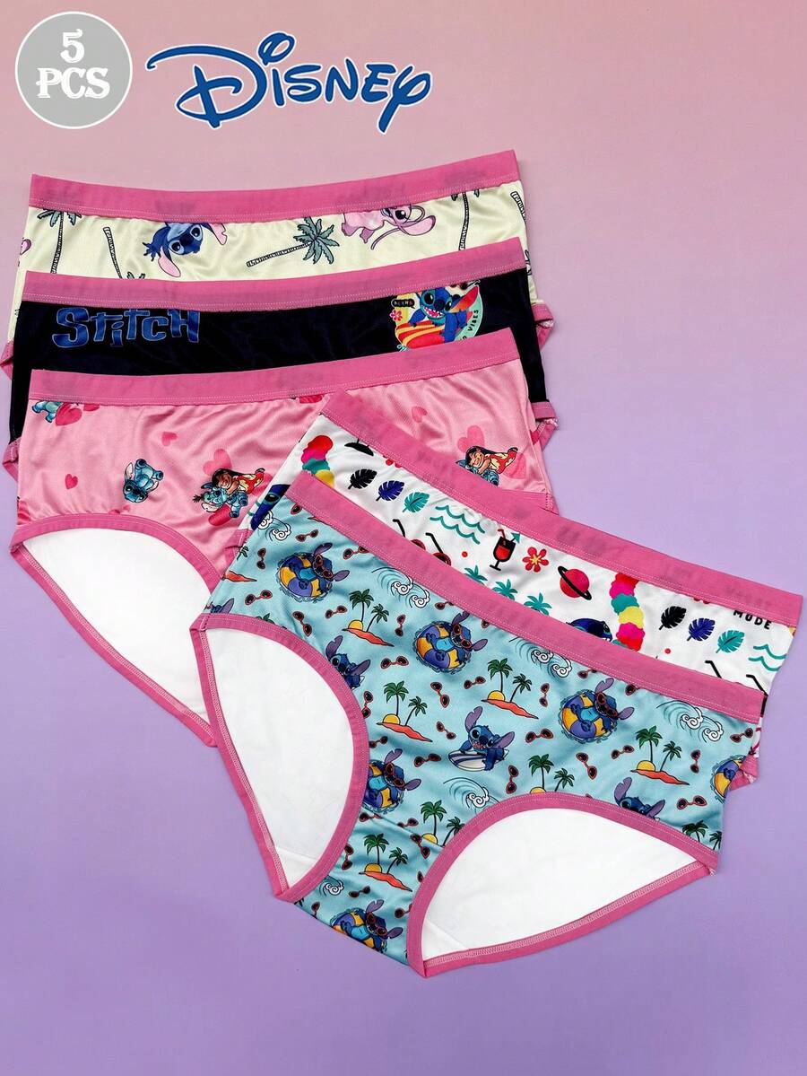Disney 5条装迪士尼IP授权史迪奇和安琪系列印花女士内裤，性感印花三角裤，低腰内裤 - 彩色 - 查看 1