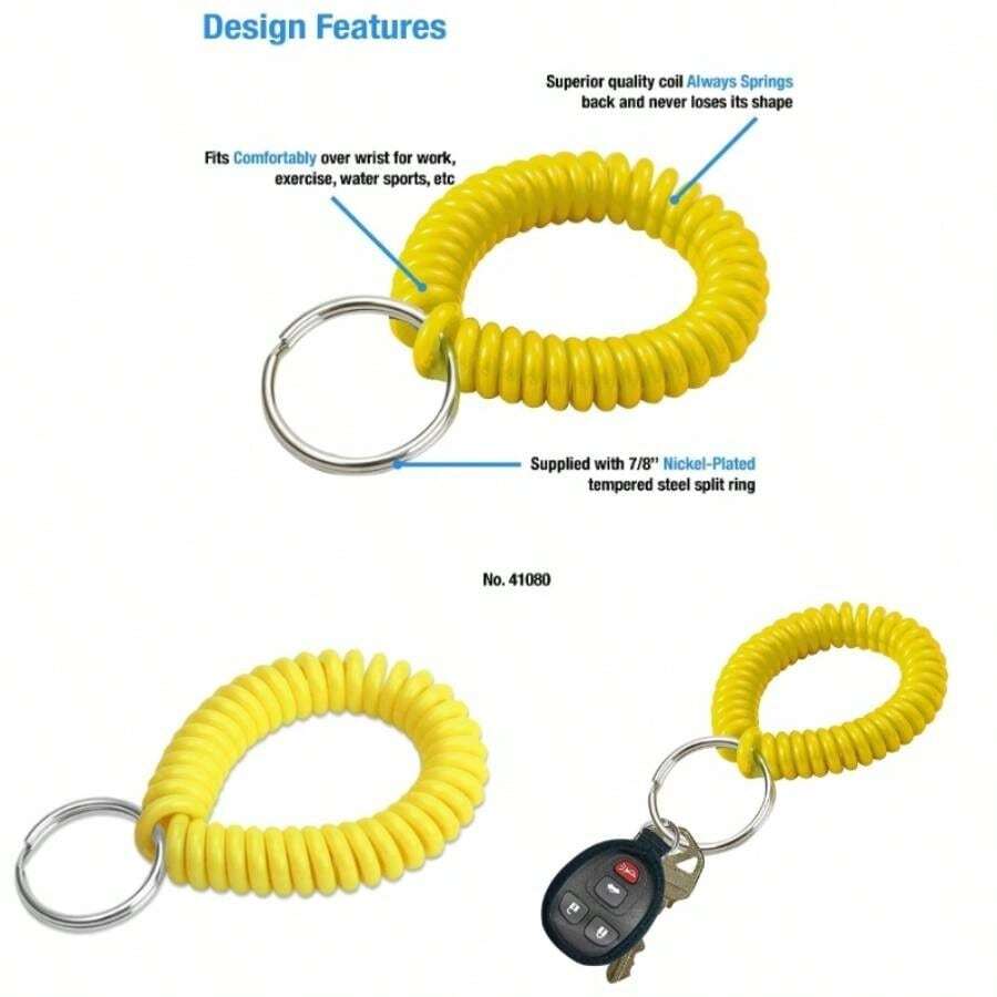 Bobina de mueca en espiral de 5 de dimetro con llavero de acero, pulsera flexible, se estira hasta 30, color morado, 1 paquete 410651 - Amarillo - Ver 1