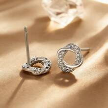1 Pair S925 Sterling Silver Geometric Wrap Design Stud Earrings With Synthetic Zirconia, Elegant Luxury Jewelry Gift For Her - Silver - View 2