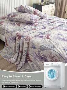 4pcs Floral Pattern Bedding Set, Includes 1 Fitted Sheet, 1 Flat Sheet And 2 Pillowcases, Protects Mattress (Pillow Insert Not Included). Luxury Fitted Sheet Set, Available In Sizes: Super King, King, Queen, Twin. Soft And Comfortable, Suitable For Bedroom, Protects Mattress. Machine Washable. - Multicolor - View 8