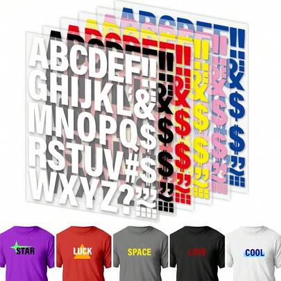 1pc, 26 Colorful Capital Letters DIY Heat Transfer Printing, Black And White Red Blue Yellow Pink Alphabet Table Punctuation Symbols Washable And Cuttable DTF Heat Transfer Stickers, Used For Small Size Clothes, Jackets, T-Shirts, Pajamas, Pillowcases, Backpack Fabrics