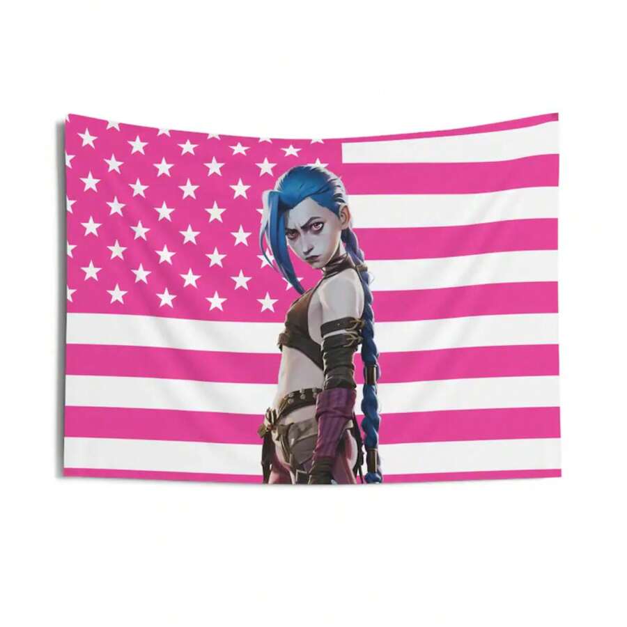 Jinx (Arcane) Tapestries, Jinx Arcane Pink Flag, Jinx (Arcane) Indoor Wall Tapestries - 1PC - 查看 1