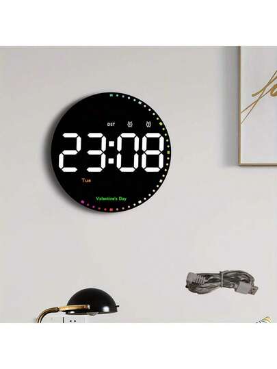 Digital elektronisk klocka med sommartid, väggklocka med evighetskalender, multifunktionell vardagsrumsinredning, minimalistisk design, LED-klocka, färgglad dynamisk väggklocka
