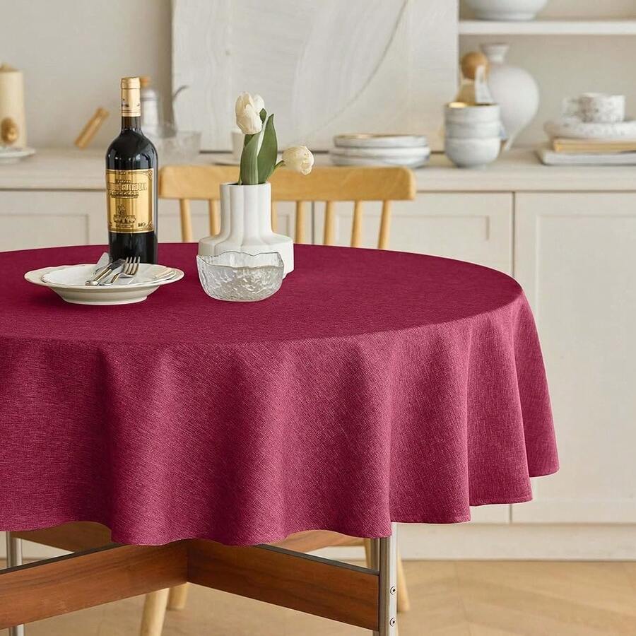 Christmas Christmas Red Waterproof Round Table Cloth For Round,Decorative Farmhouse Tablecloths Table Cover For Holiday,Banquet,Dining& Kitchen (70 Inch,Round (4-6 Seats,Burgundy),Burgundy70inchRound - Burgundy70inchRound - View 1