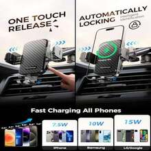 Automobile Wireless Charger with Phone Holder, 15W Fast Charging, Automatic Phone Holders for Car Dashboards and Windshields, Ventilation Accessories - Negro - - Ver 5