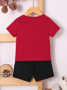 Toddler Boys' Fashionable Letter K Print T-Shirt And Shorts Set, Spring/Summer - Red - View 3