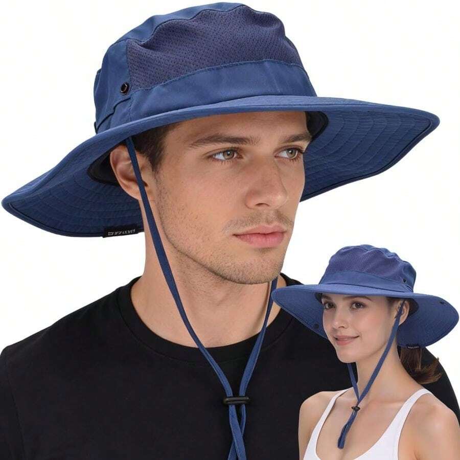 de Sol refrescante para Hombres y Mujeres, Sombrero Plegable de ala Ancha con Sombrero de Boonie Ajustable Ponytai para Pesca, Senderismo - 01Azulmarino - Ver 1