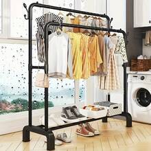 Senmeo 1PC Metal Double-Rod Garment Rack, Floor-Standing Closet Organizer With Plastic Connectors, Sturdy Easy-Assemble Clothes Hanger, Mall/Home Storage - Black - View 7
