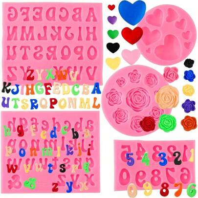 Letter Molds Alphabet Molds 5pcs Letter Number Heart Shape Flower Silicone Mold Chocolate Fondant Polymer Clay Candy Gummy Cake Decorating