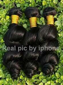 人发束，自然波浪卷人发，3束装，100%未经加工的巴西原生人发接发，12A级人发接发 - Natural Black - 查看 16
