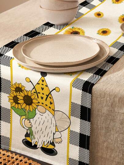 1 st solrosmönstrad bordslöpare/placemat, lämplig för högtider, fester, födelsedagar, middagar, köks- och matrumsinredning, heminredning i textil året runt