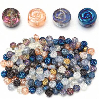 20pcs/Pack 10mm Glass Rose Round Beads, Electroplated Rose Beads For Jewelry Making DIY Bracelet Necklace, Valentine's Day Rose Beads