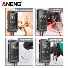 Multímetro Digital Aneng 683 Intelligen Voltimetro Táctil Recargable Medidor De Voltaje Voltímetro Amperimétrica Temperatura Capacitancia Resistencia Diodo Identificación De Cables Vivos Y Neutros Detección De Continuidad - Negro - Ver 7