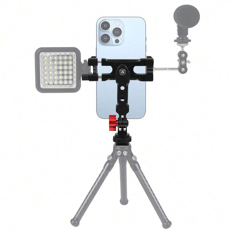 Universal Mobile Phone Holder Clip Clamp Cold Shoe Base 1/4 3/8 Tripod Adapter Mount Knob Lock For 62~87mm Smartphones Bracket - Black - View 1