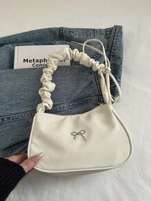 1 szt. Jednokolorowa, modna torebka z falbanką w kształcie chmury, na ramię i pod pachę - Biały - Zobacz 2