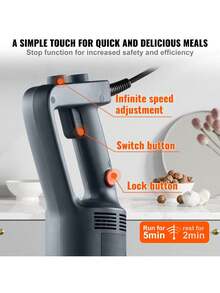 Commercial Immersion Blender, 750W 16" Heavy Duty Hand Mixer, Variable Speed Kitchen Stick Mixer With 304 Stainless Steel Blade, Multi-Purpose Portable Mixer For Soup, Smoothie, Puree, Baby Food - Black - View 4