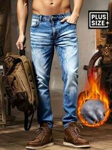 238 Men's Fall/Winter Stretch Washed Navy-White Jeans - Slim-Fit Mid-Rise Straight Leg, Vintage Washed Blue Denim Pants, Machine Washable Year-Round Versatile Casual Pants (Opaque), Classic Five-Pocket Design, Non-See-Through Material, Comfortable Street Style, Essential Fashion Staple For Versatile Outfits, Thickened Plus Size Men's Jeans, Men's Casual Trousers, Multifunctional Workwear Jeans, (Plus Sizes Available) - màu xanh nhạt - Xem 6