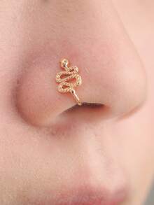 Nooxian 1pc Cute Mini Snake Medusa U-Shaped Fake Nose Ring, No Piercing Required - Yellow Gold - View 1