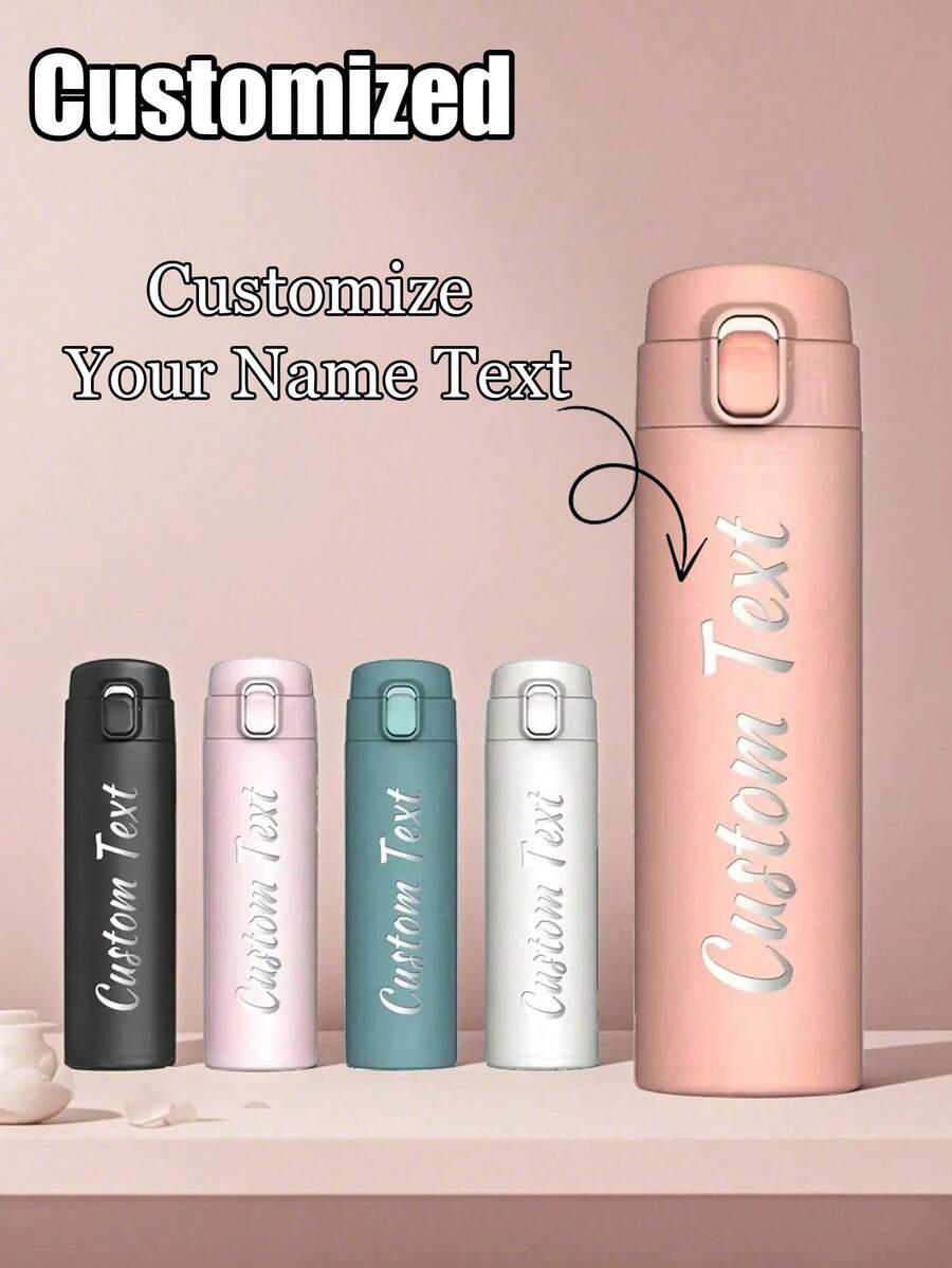 1pc Customizable Engraved Name Macaron Tumbler, Minimalist Flip-Top Vacuum Insulated Cup, Long-Lasting Thermal Insulation, Best Gift For Friends & Family, Multipurpose, Durable, Stylish, Reusable, High-Quality, Modern, Personalized, Unique - Multicolor - View 1