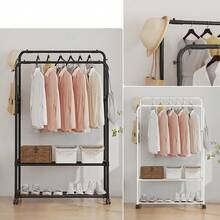 LIVINGANDHOME Living And Home  Sturdy Metal Clothes Rack Double Rod Design With Side Bars Hooks For Garments Towels Bags Storage Holiday - White - View 2