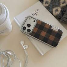 Niche Autumn/Winter Minimalist High-End Chessboard Pattern Compatible With IPhone 17/16 Pro Electroplated Silver Frame 14 Pro Personalized 15 Hard Case With Silver Edges And Resin