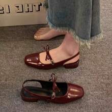 Zapatos Mary Jane de Plata de Nicho Francés con Lazo, Sandalias de Punta Cerrada, Primavera Verano 2025, Nuevos Zapatos Pequeños de Cuero, Zapatos Individuales - Plateado - Ver 1