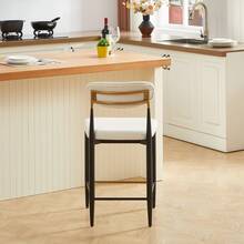 Set Of 2 High Counter Bar Stools, Restaurant Chairs, Modern Retro Design, Dark Brown Frame, Black And Gold, Cream, Black, Brown Fabric. - Black - View 6