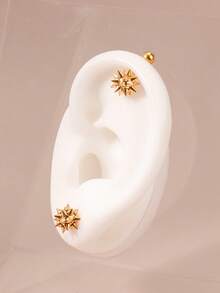 1 Pair Of Punk Style 18K Gold Plated Meteor Hammer Earrings, Hypoallergenic Stainless Steel Screw-Type Ear Cartilage Studs, Cool Girl Earrings, 16G-6mm Pierced Jewelry - Punk Style - View 7