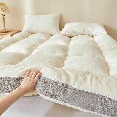 1pc Foldable Japanese Style Mattress Topper Soft Milk Fleece Floor Futon Pad Hotel-Quality Elastic Corner Straps For Tatami Bed Soft Fluffy Warm Winter Bedding Mat Machine Washable Home Dorm Decor