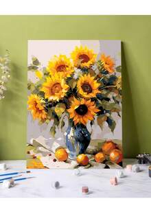 لوحة زيتية رقمية DIY عباد الشمس مقاس 40 * 50 سم للبالغين، بدون إطار، ديكور فني لغرفة المعيشة والنوم، مناسبة للمبتدئين، هدية مفكرة للأعياد والمناسبات، تقدير الفن والتطوير الذاتي - خردل الأصفر - مشاهدة 6
