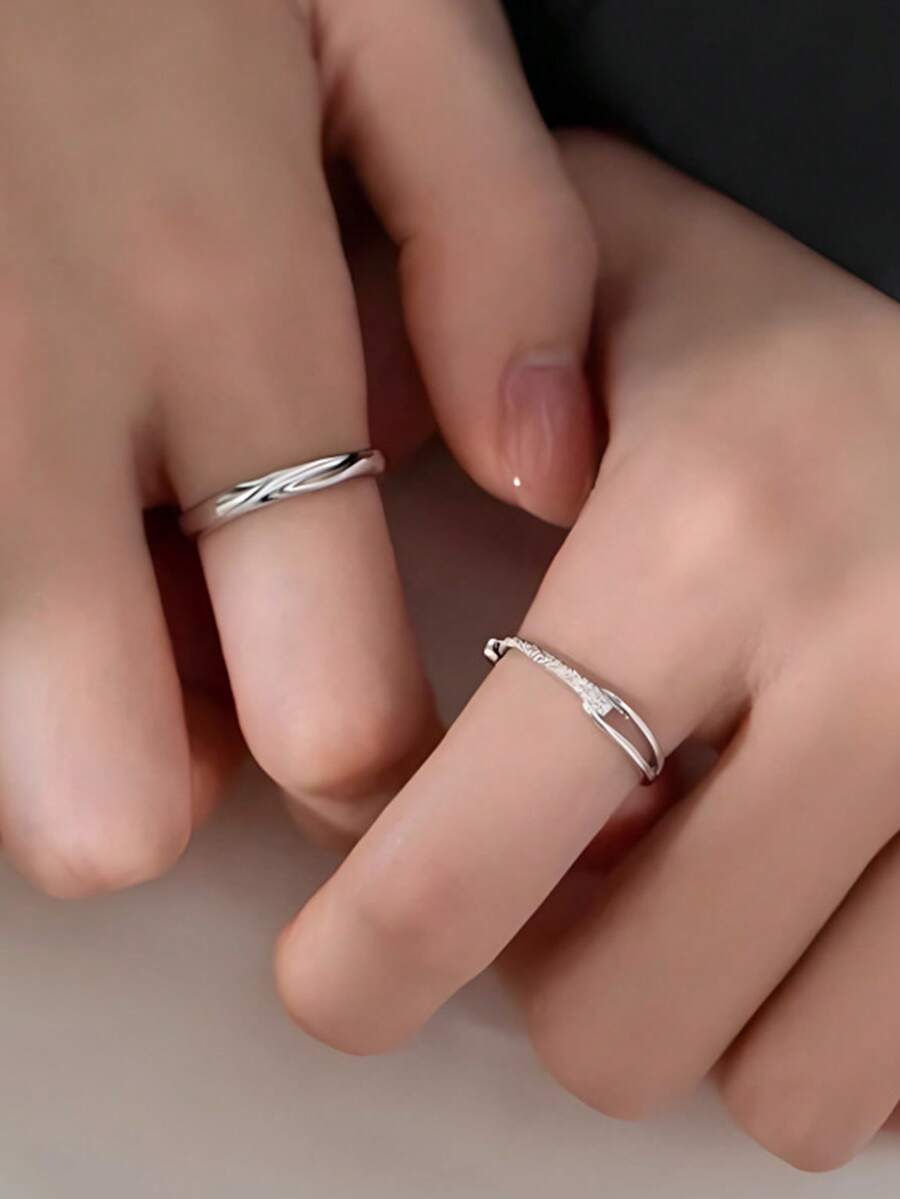 2枚独特鲁伯特之泪设计可调节情侣戒指，友谊戒指，情人节礼物 - 復古銀色 - 查看 1