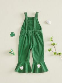 Toddler Girl Outfit St Patricks Day Overalls Clover Romper Long Flared Jumpsuit Irish Shamrock Clothes - 綠色 - 查看 2