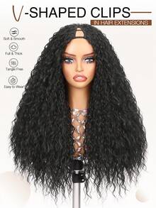 22" V/U-Part Wigs, Curly Wavy Wigs, Upgraded U-Part Wigs For Women, Synthetic Wigs, Clip-In Half Head Wigs, Voluminous Curly Wigs, V-Part Wigs - Multicolor - View 3