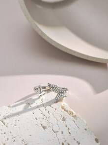 Nooxian 1pc Minimalist Elegant Zirconia Butterfly Open Ring For Women - Silver - View 5