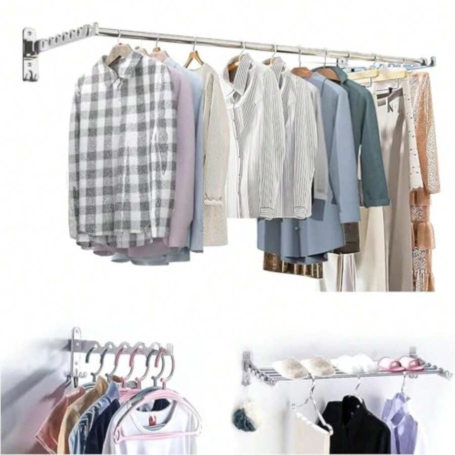 CYPNTendedero para Ropa90° Tendedero de Pared para Colgar Ropa Tendedero Plegable para Ropa 3 en 1 Tendedero para Ropa Equipado con tornillos pegamento conveniente para secar ropa secar zapatos BlancoFashion - 219773366 - Ver 1