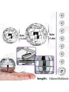 8个镀银迪斯科球挂饰 - 节日主题生日派对背景装饰，适用于迪斯科音乐主题派对、俱乐部、婚礼、舞曲节、生日派对、家居装饰和迪斯科球装饰树 - 多色 - 查看 3