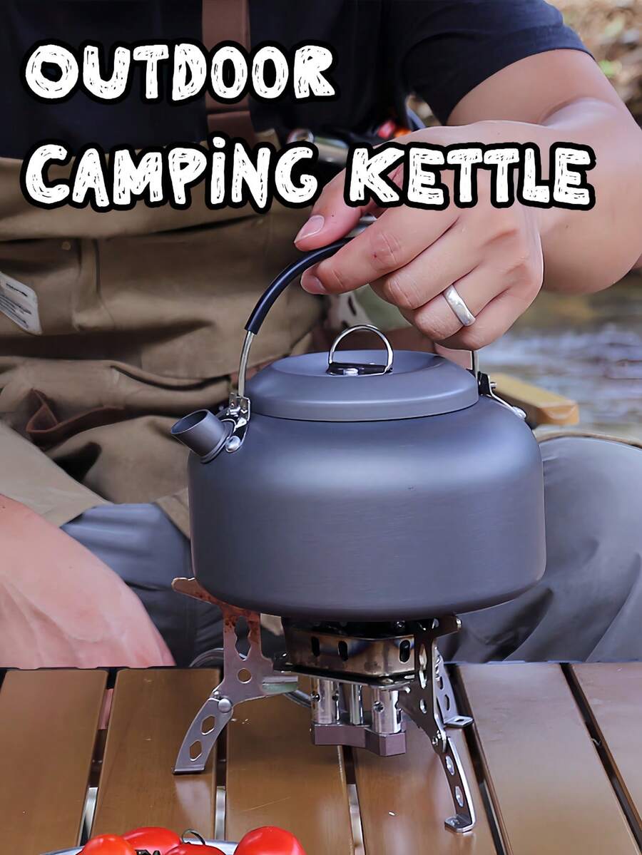 1pc Dual Capacity Camping Kettle 27oz/47oz, Aluminum Alloy Heat-Resistant With Silicone Handle, Perfect For Home Tea Brewing & Outdoor Camping Trips - Multicolor - View 1