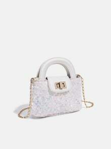 1件装女童新款时尚亮片优雅手提包，高端单肩斜挎包，扭锁装饰五金顶部提手系列，链条肩带包，母女同款包包，钱包，可调节肩带单肩包，适合日常、派对、旅行，理想礼物 - 大小號手提包 - 查看 11