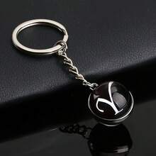 1pc 26 English Alphabet Time Gem Double-Sided Glass Ball Keychain Metal Key Chain Accessory Small Gift - Silver - View 34
