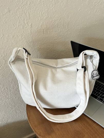 Korean Ins Style Girl's Cute Cloud Puff Corduroy Shoulder Bag, Minimalist Crossbody Bag, 2026 New Arrival