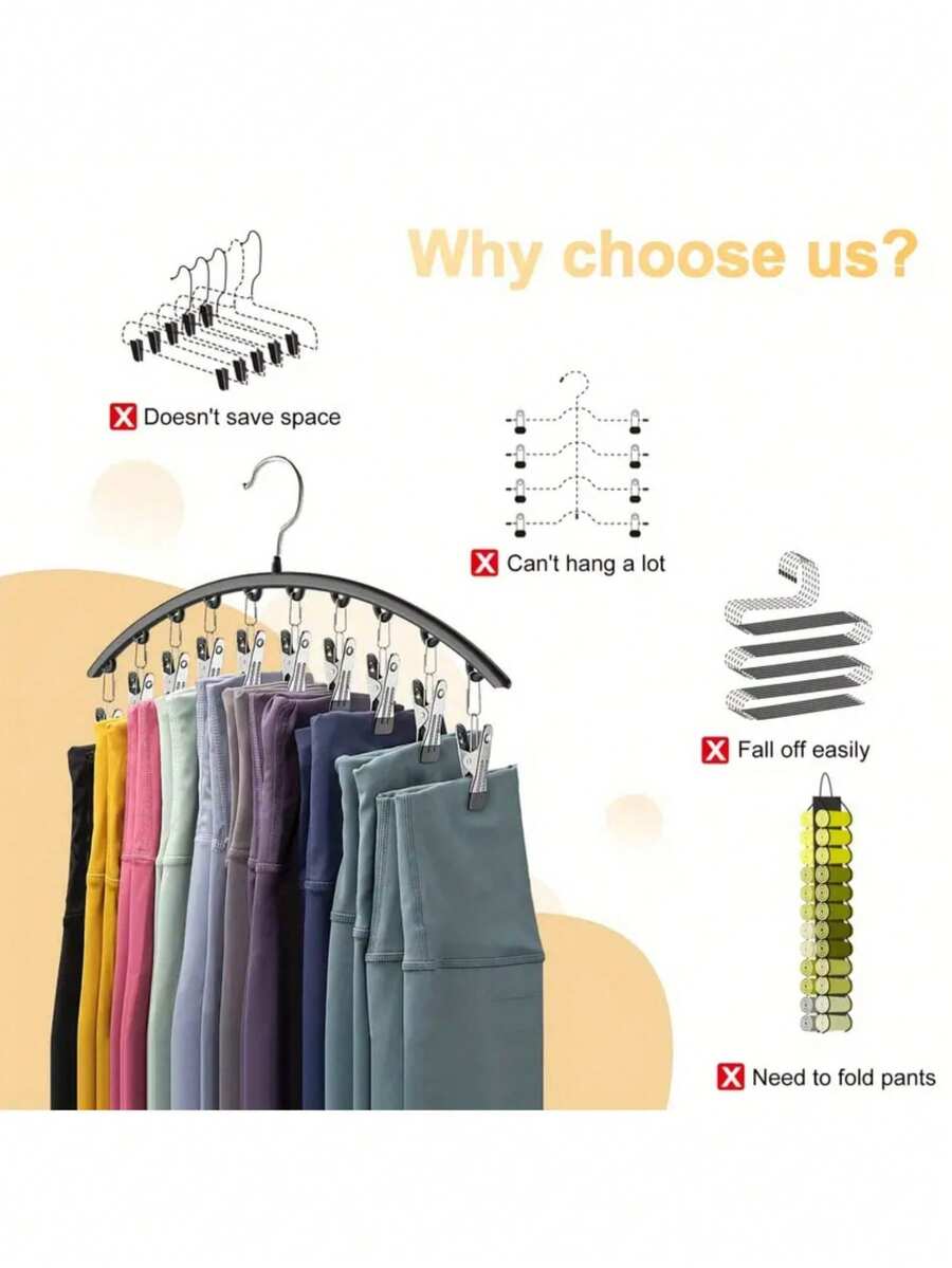 1Pc,Stainless Steel Pants Hanger, Space Saving Wardrobe Storage With 10 Clips Dress Pants Shoes Jeans Boots Skirt,Spring,Minimalist,Summer Tops - Multicolor - View 1