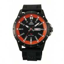 Oriental Date Display Men's Quartz Watch, Black Dial, Orange Dial, Silicone Strap, Stainless Steel Case, Date Display, Suitable For Daily Life, Dates And Gifts, Casual Sports Style - Black - View 2