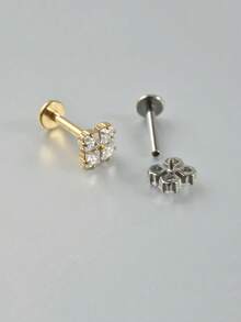 1 pieza Pendiente de titanio G23 con rosca interna, Pendiente, Cartílago, Trago, Hélice, Aro, Joyería corporal con decoración de diamante, 16G - Plateado - Ver 3