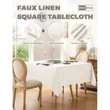 Faux Linen Square Tablecloth For Dining Room,Waterproof Texture Decorative Farmhouse Rustic Table Cloth For Indoor Outdoor Party, Holiday, Banquet Picnics, Patio,70 X 70 Inch (Square),Ivory,Ivory70inchx70inchSquare - 象牙色 70 英吋 x 70 英吋正方形 - 查看 3