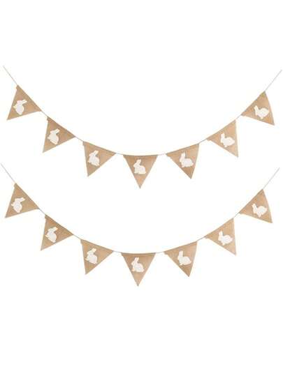 7pcs Rabbit Holiday Party Decoration Pennant Flags, Easter Bunny Burlap Triangular Flags - Mixed Colors, Fabric Party Decorations Suitable For Garden Picnic Gatherings, Easter Decorations, Spring Decor Centerpieces
